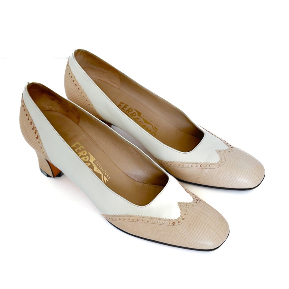 Salvatore Ferragamo Low Heels Pumps Ivory White & Cream